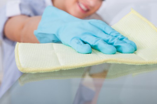 Professional home cleaner preparing a Bermondsey apartment living room for a fresh clean